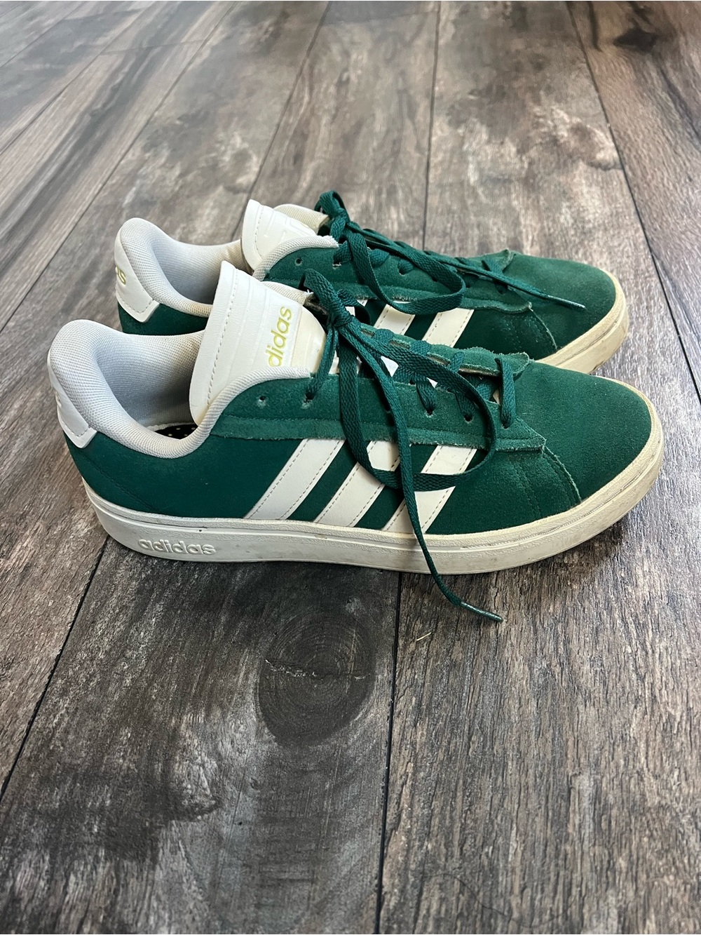 adidas Women’s Green Suede Sneakers with White Stripes